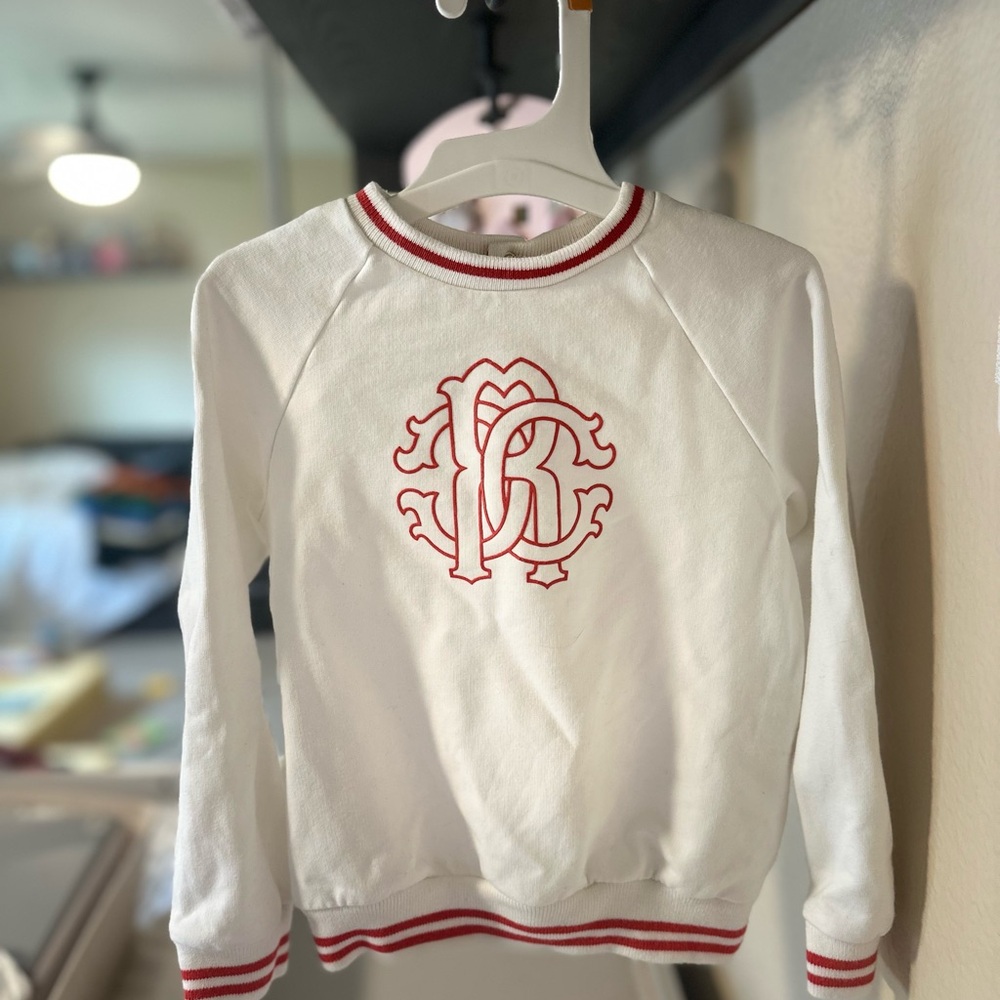 Roberto Cavalli Junior White and Red Crew Neck Sweater- 18-24 months